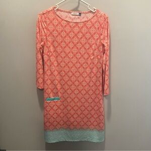 Cabana Life Coral and Aqua Long Sleeve Dress